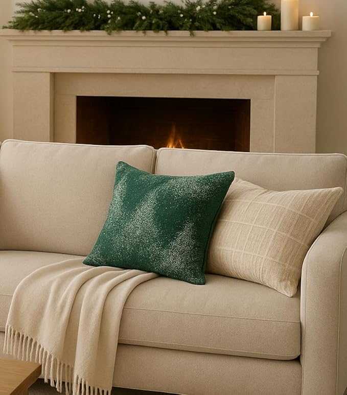 SanVia Moss & Snow Premium Cotton Throw Pillow Covers, 20 x 20 Inches, Luxury - Image 2