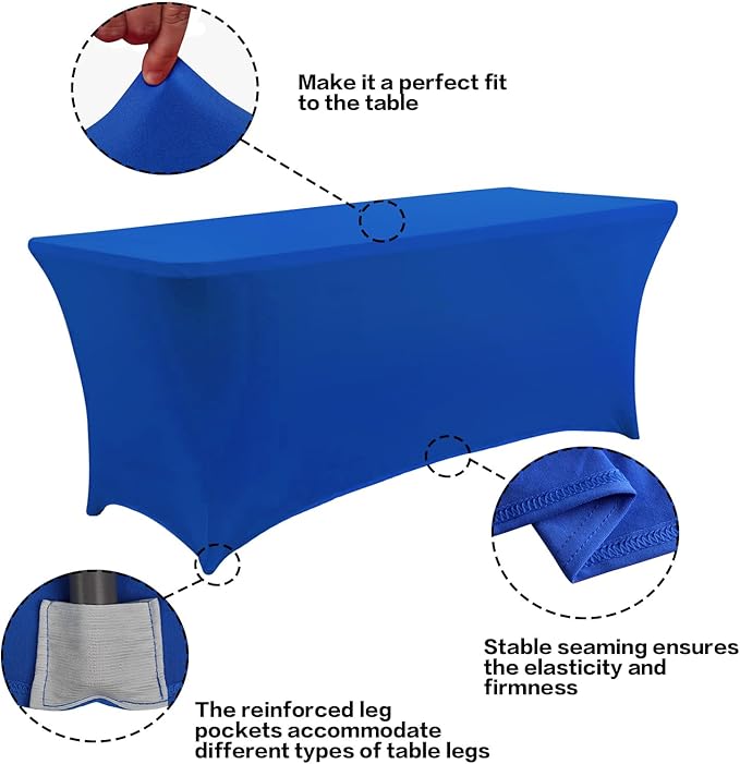 IVAPUPU 2 Pack 4FT Table Cloth for Rectangular Fitted Events Stretch Royal Blue - Image 2