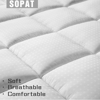 SOPAT Extra Thick Mattress Topper Twin 400TC Cotton Pillow Top Breathable - Image 4