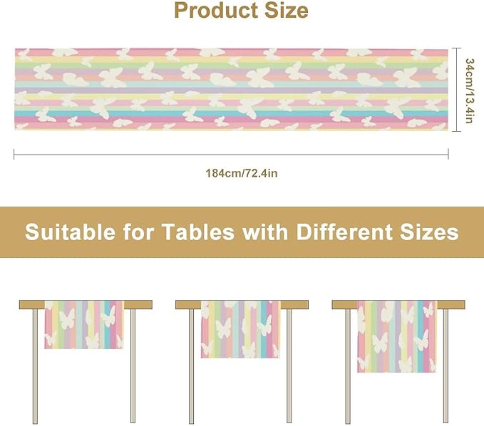 Rainbow Butterfly Table Runner Kids Girl Table Runner Girls Kids White - Image 2