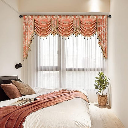 ELKCA Golden Jacquard Swag Waterfall Valance Luxury Curtain Valance - Image 6