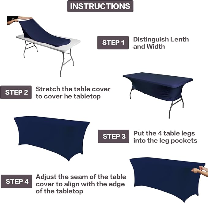IVAPUPU 2 Pack 6FT Table Cloth for Rectangular Fitted Events Stretch Jean Blue - Image 5