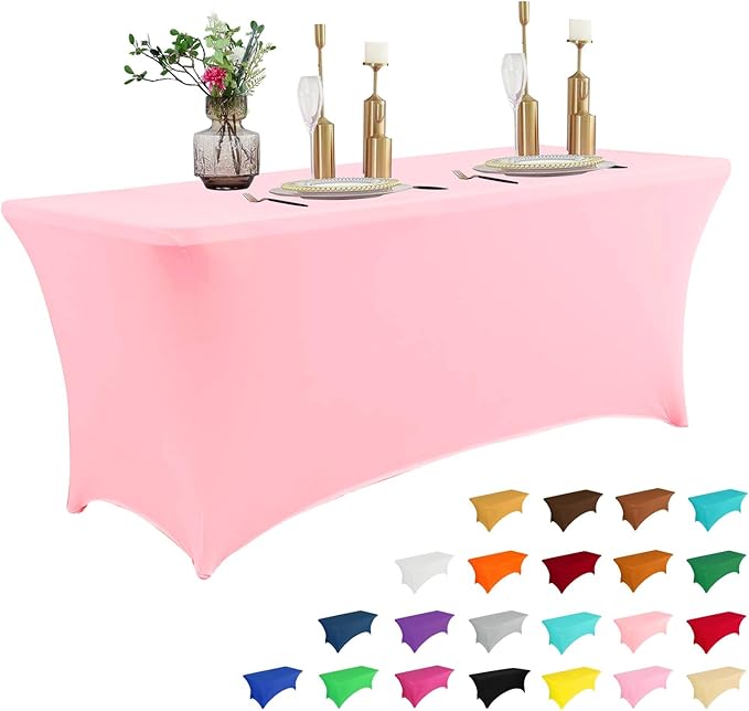IVAPUPU 8FT Table Cloth for Rectangular Fitted Events Stretch Pink Table Covers by IVAPUPU