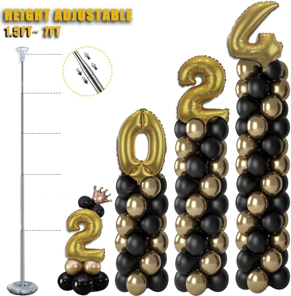 Balloon Column Stand Kit Set of 4, 7ft Height Adjustable Balloon Arch Kit with 2 Ballon Garland Strip, Metal Telescopic Pillar Balloon Stand, Birthday Party, Graduation, Halloween Decorations