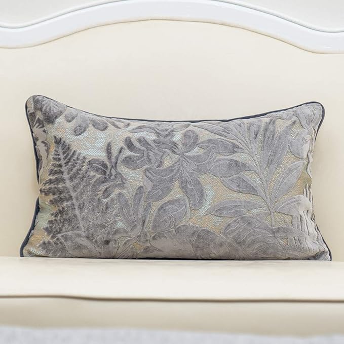 Alerfa 12 x 20 Inch Gray Silver Rectangle Maple Leaf Pillow Embroidery Cut by Alerfa
