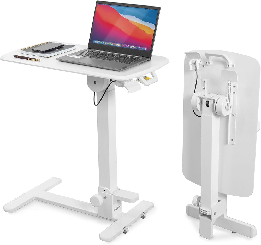 Mount-It! Overbed Table with Wheels, Folding Adjustable Height White