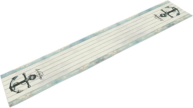 Nautical Anchor Table Runner, Retro Coastal Ship Anchor Wooden Plank Vintage - Image 6