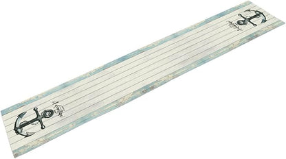 Nautical Anchor Table Runner, Retro Coastal Ship Anchor Wooden Plank Vintage - Image 6
