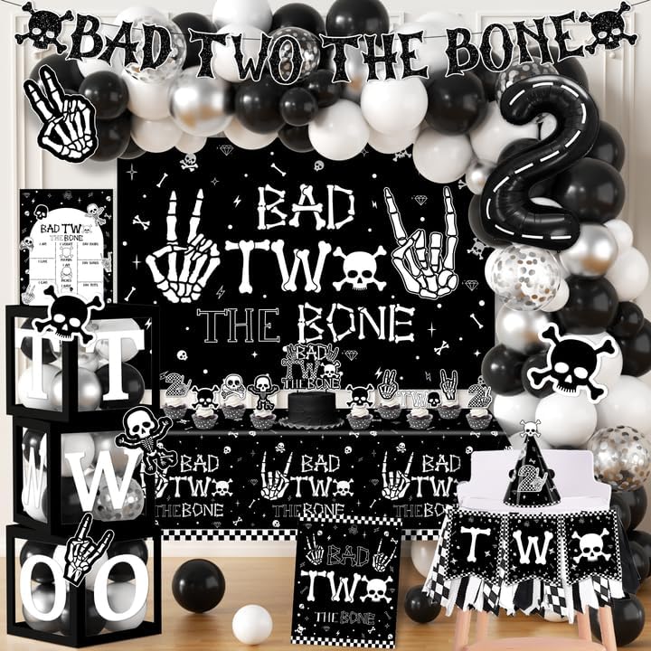 2nd Birthday Decorations for Boys, Bad Two The Bone Party Decorations with Ba...