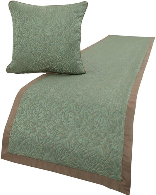 The HomeCentric King/Queen/Twin Blue & Beige Decorative King 90"x18" Bed Runner by TheHomeCentric
