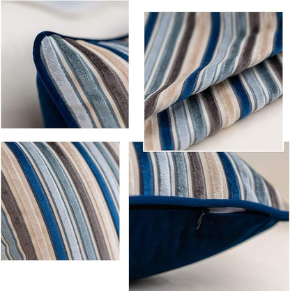Yangest Blue Striped Throw Pillow Cover Multicolor Velvet Cushion Cover - Image 3