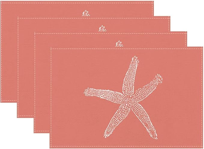 Summer Coastal Placemats Set of 4, Beach Theme Ocean Coral Starfish Decorative by Sunshineyan