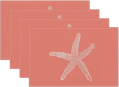 Summer Coastal Placemats Set of 4, Beach Theme Ocean Coral Starfish Decorative by Sunshineyan