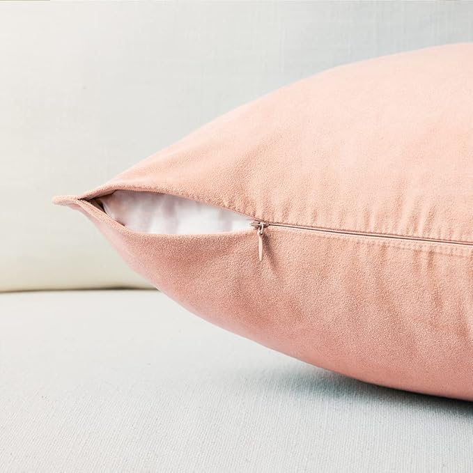 Fancy Homi 24x24 Pillow Covers, Super Soft Faux Suede Square Solid Coral - Image 3