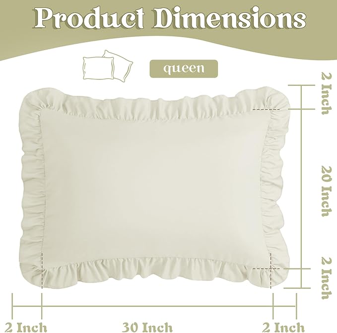 KKJIAF Ruffle Pillow Cases Queen Size Set of 2, Ruffled Pillow Covers - Image 3