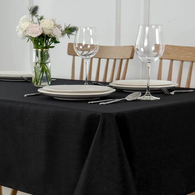 maxmill Faux Linen Textured Rectangle Tablecloth Water Resistant Wrinkle Free - Image 2