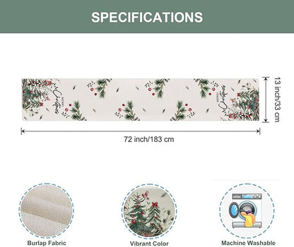 Christmas Trees Cardinal Table Runner 13x72 Inch Merry Christmas Red Bird Cedar - Image 6
