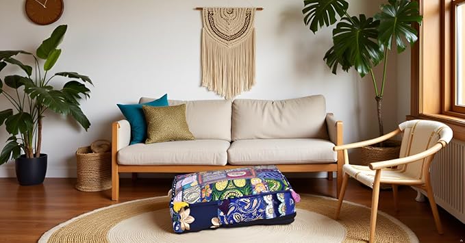 CRAFT KALA Indian Square Patchwork Traditional Pouf Cover Indian Living Room - Image 3