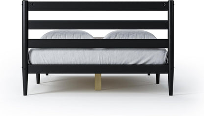 camaflexi mid-century modern platform bed/solid wood/slat headboard/mattress foundation showing dimensions