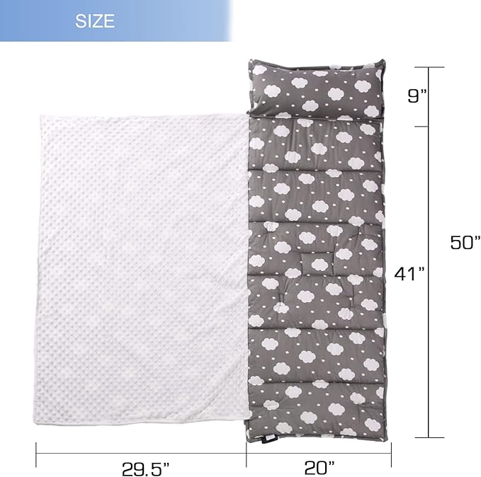 Toddler Nap Mat with Pillow and Minky Blanket, Soft Rolled Napping Mats - Image 6