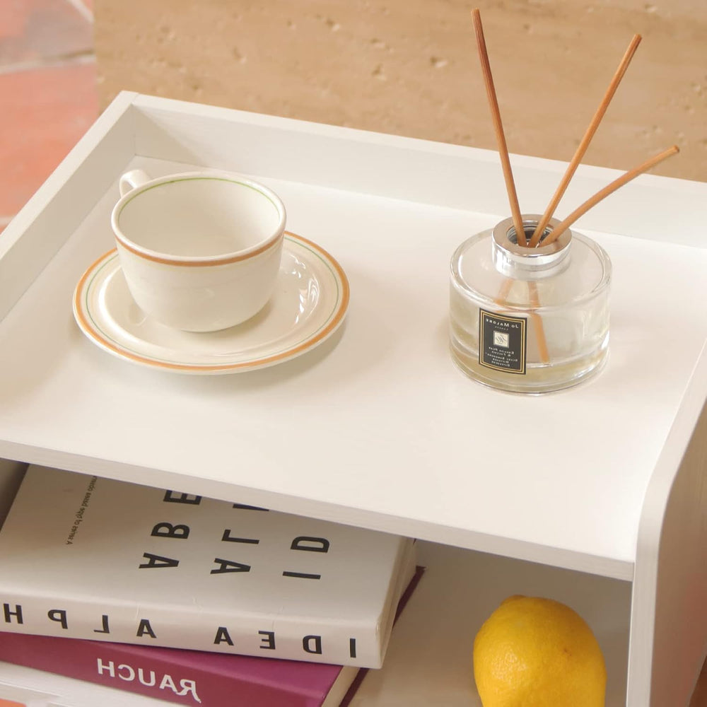 White Nightstand, Small Bedside Table for Small Spaces