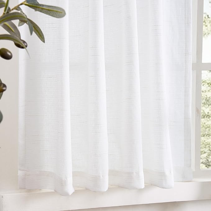 jinchan Linen Pinch Pleated Kitchen Curtains 36 Inch 4 Panels, Natural Linen - Image 9