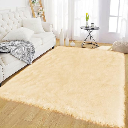 Latepis Yellow Shaggy Rug Bedroom Rugs 4x6 Area Rug Washable Faux Sheepskin Fur by Latepis