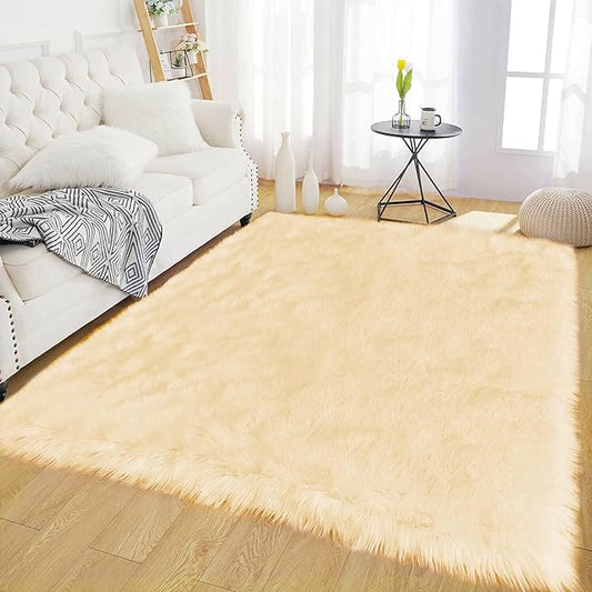 Latepis Yellow Shaggy Rug Bedroom Rugs 4x6 Area Rug Washable Faux Sheepskin Fur by Latepis