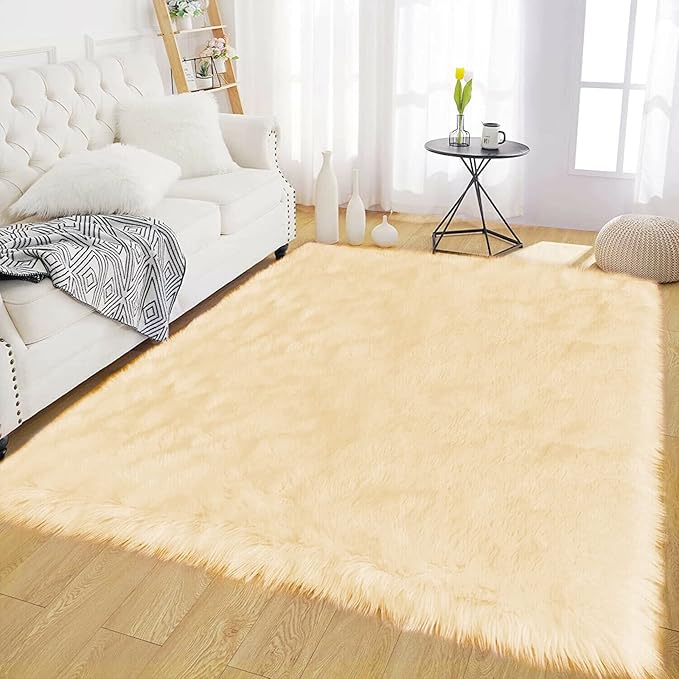 Latepis Boho Area Rugs 5x7 Plush Yellow Fluffy Rugs Shag Washable Faux Fur by Latepis