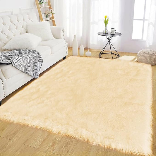 Latepis Boho Area Rugs 5x7 Plush Yellow Fluffy Rugs Shag Washable Faux Fur by Latepis