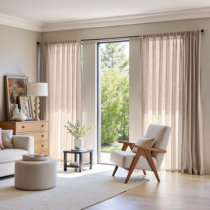 jinchan Taupe Linen Blend Curtain 90 inch Length 1 Panel - Image 3
