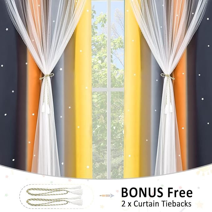 Kinryb Nursery/Kids/Girls Room Star Cut Out Blackout Rainbow Curtain - Image 4