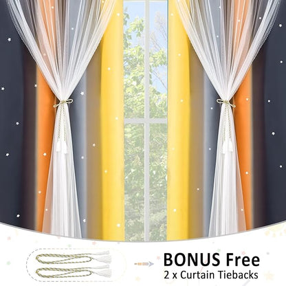 Kinryb Nursery/Kids/Girls Room Star Cut Out Blackout Rainbow Curtain - Image 3