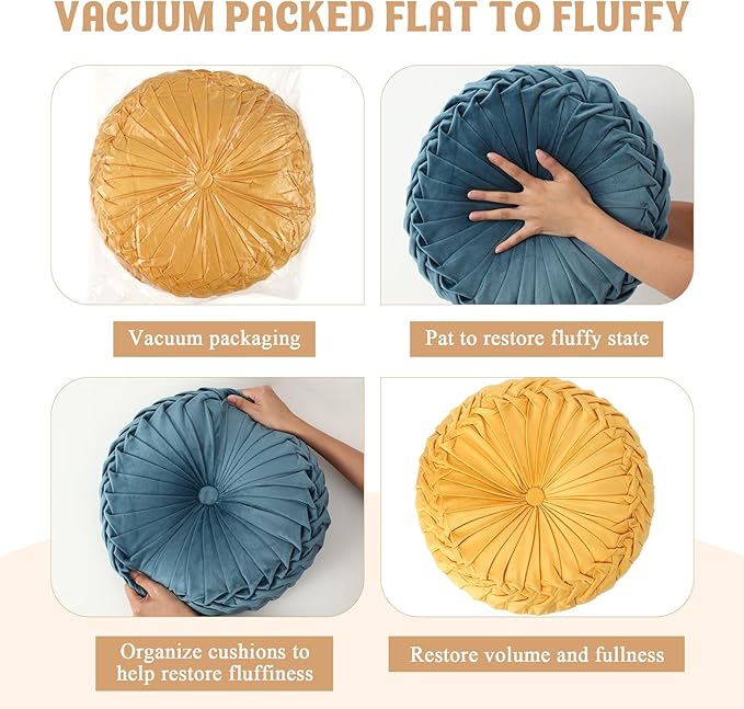 3 Pcs Round Throw Pillows Decorative Velvet Pleated Throw Pillows 15'' Diameter - Image 5