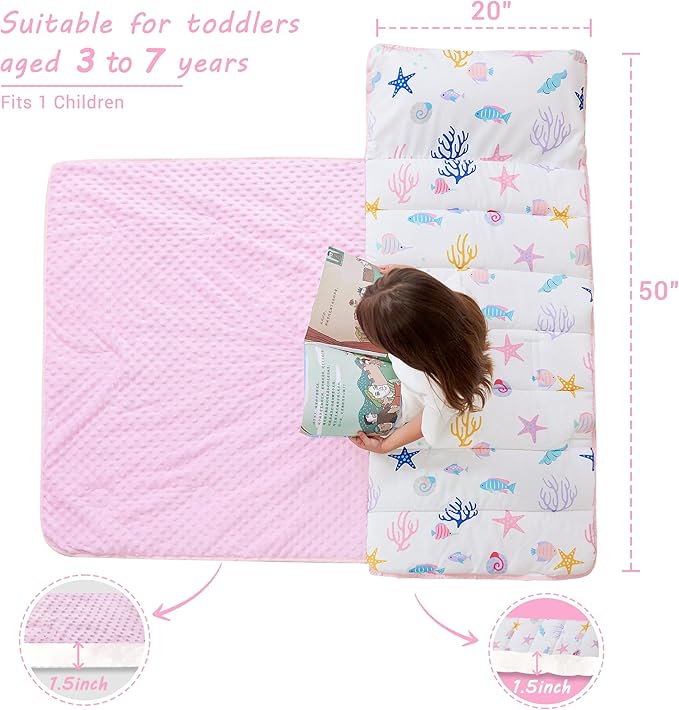 Toddler Nap Mat with Pillow and Blanket, Extra Large Rolled Napping Mats - Image 3