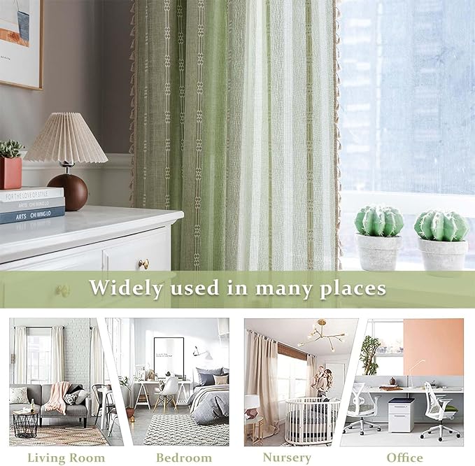 ColorBird Green Linen Curtains 63 inch Length, 2 Panels Boho Linen Living Room - Image 5