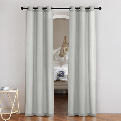 NICETOWN Gray Linen Doorway Curtains 80 inches Long, Grommet Thick Linen Weave by NICETOWN