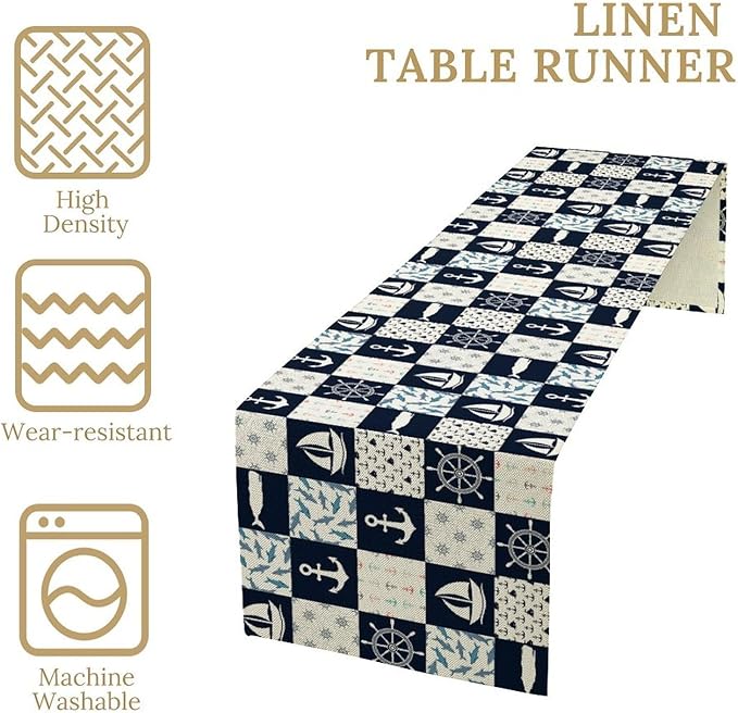 Navigation Patchwork Table Runner, Nautical Anchor Sailboat Rudder Graffiti - Image 5