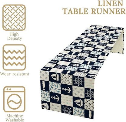 Navigation Patchwork Table Runner, Nautical Anchor Sailboat Rudder Graffiti - Image 5
