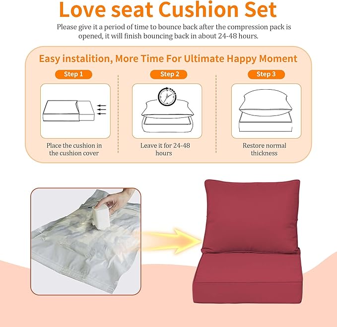24x24'' Outdoor Chair Cushion Set of 2, UV&Fade Resistant Deep Seat Patio - Image 6