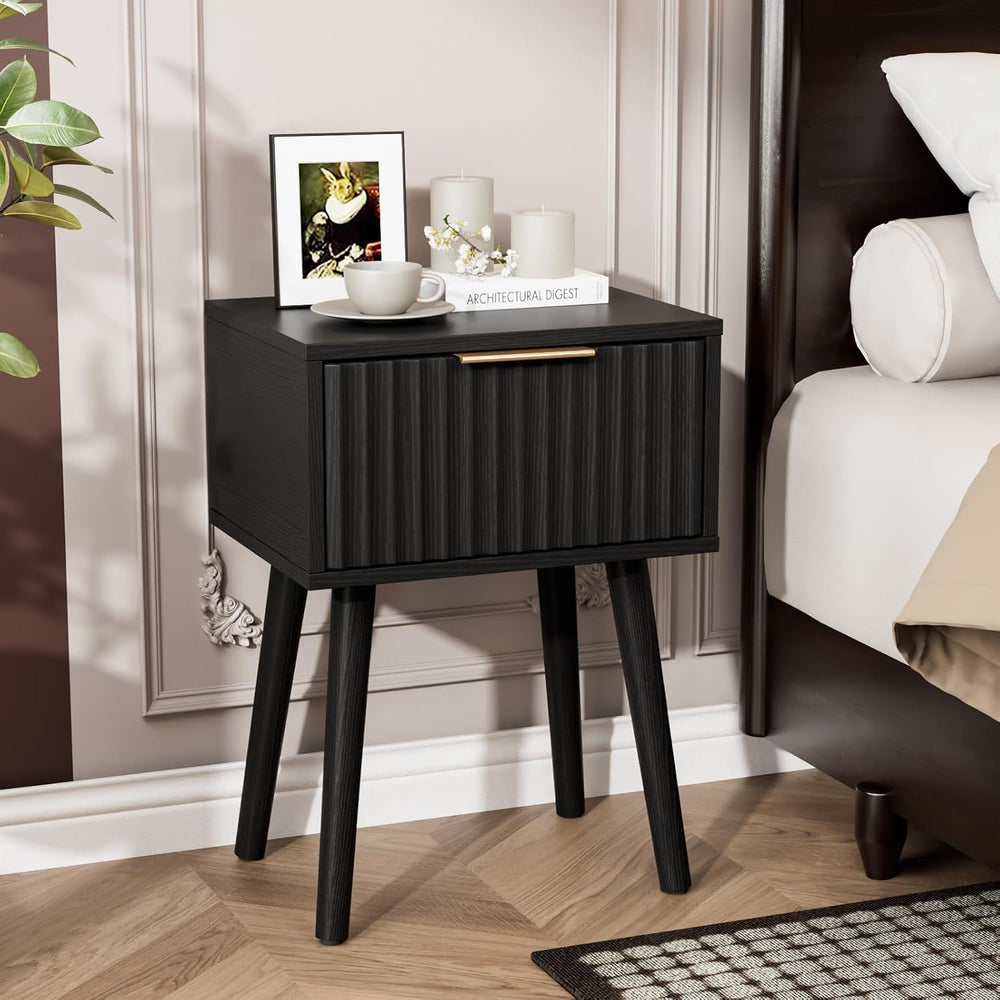 VINGLI Night Stand Set 2, Fluted Nightstands with Drawer, Mid Century Modern ...