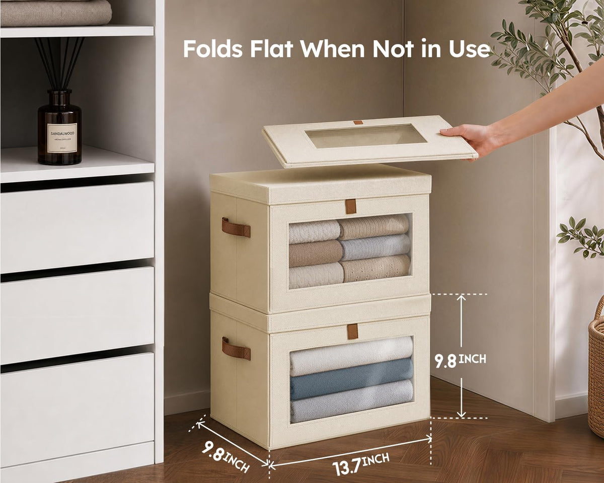 homsorout storage bins with lids - closet organizer showing dimensions