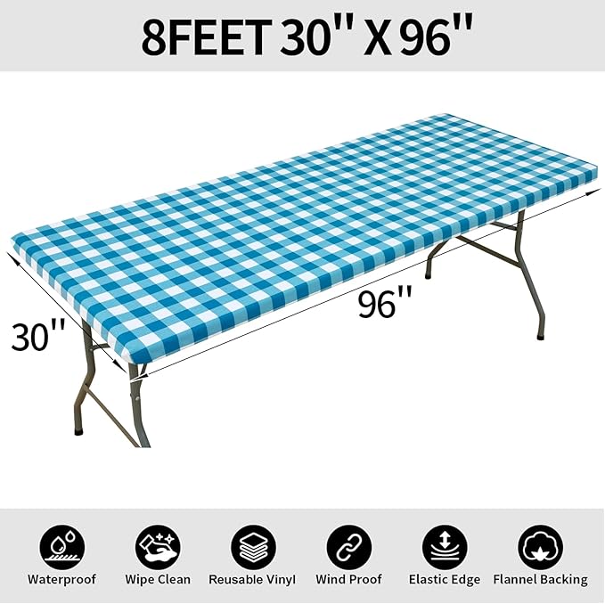 Smiry Rectangle Picnic Table Cloth, Elastic Waterproof Fitted Vinyl Tablecloths - Image 8