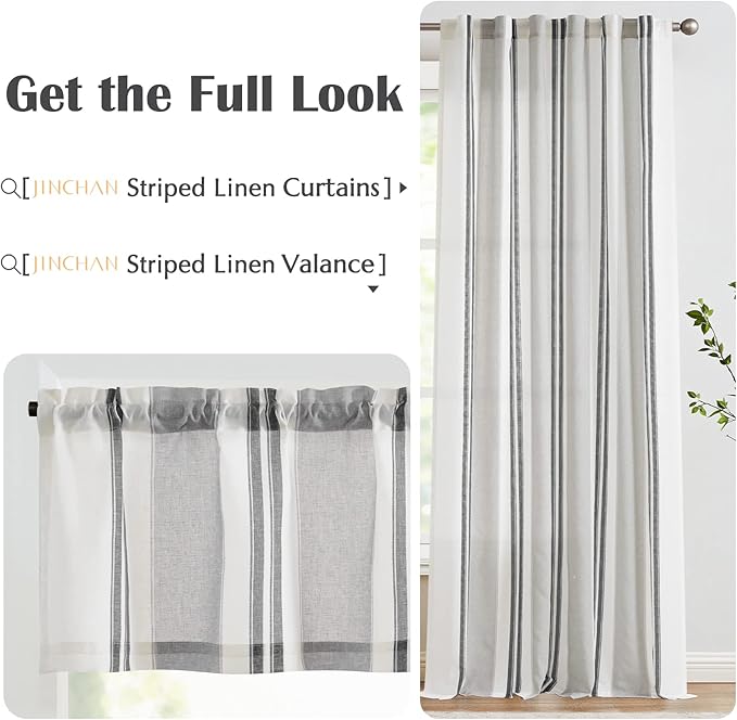 jinchan Striped Valance Farmhouse Window Treatment Linen Textured Drapes - Image 8