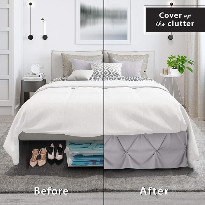 Nestl Grey Lavender Bed Skirt Twin Size, Pinch Pleat Twin Bed Skirt, Hotel - Image 4