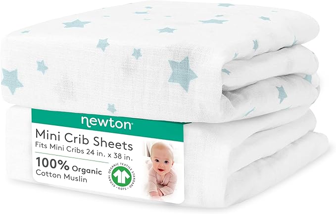 Newton Baby Mini Crib Fitted Sheets | Organic Muslin Cotton, Breathable & Soft by newton