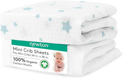Newton Baby Mini Crib Fitted Sheets | Organic Muslin Cotton, Breathable & Soft by newton