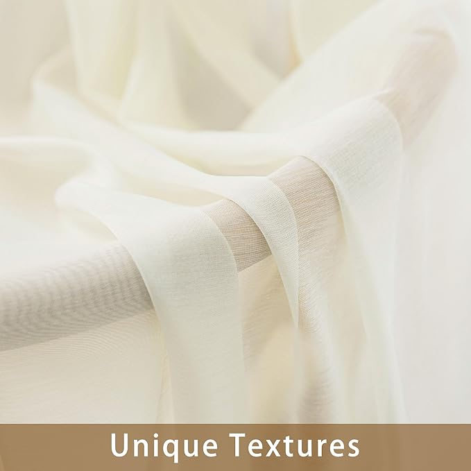 Ivory Sheer Curtains 108 Inches Extra Long, Privacy Semi Sheer Curtains - Image 4