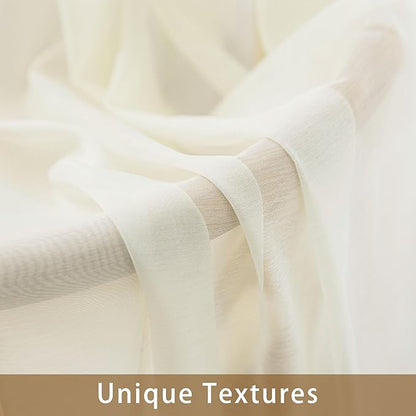 Ivory Sheer Curtains 108 Inches Extra Long, Privacy Semi Sheer Curtains - Image 4