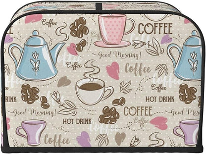 Beige Coffee Love Heart 4 Slice Toaster Cover, Waterproof Toaster Dust Cover - Image 3